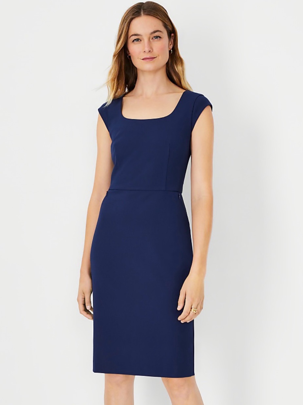 Ann Taylor Navy Square-Neck Cap Sleeve Sheath Dress